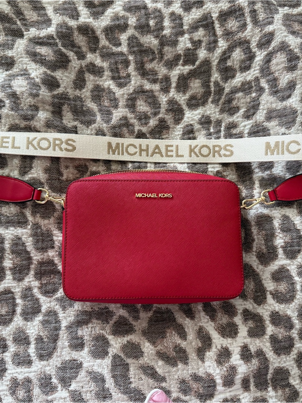 Michael Kors Cherry Red Saffiano Crossbody Camera Bag